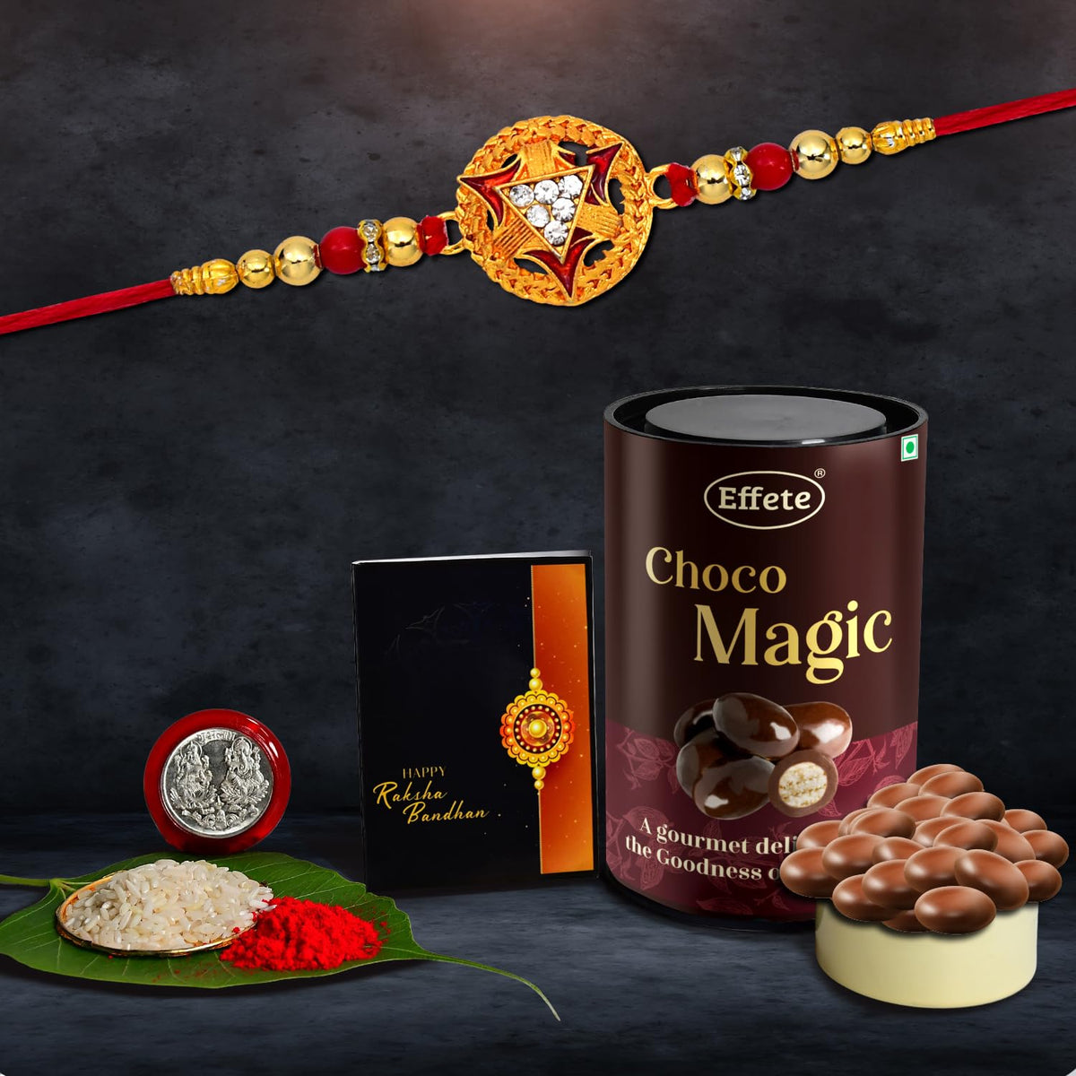 (K1_324_EM) Rakhi Combo with Chocolate Magic, Rakhi & Chocolate for brother, Rakhi with chocolate, rakhi with gift, Rakhi Combo, Set of 1 Rakhi, Chocolate