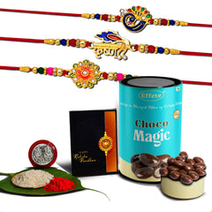 (K3_320+321+322_CM) Rakhi Combo with Chocolate Magic | Rakhi for brother with gift | chocolate gift pack |rakhi with Chocolate Gift Hemper | Fancy Rakhi for men | Set of 3 |