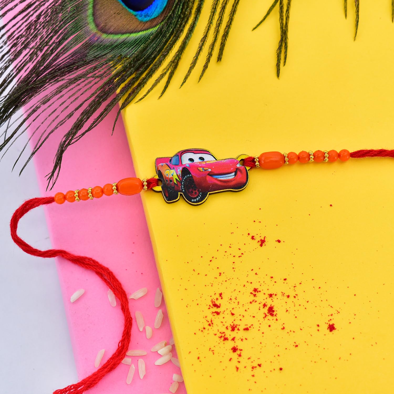 (K1_880_CA32) Rakhi Combo with Chocolate Almonds 32gm, Pooja Coin & Greeting Card, rakhi for brother kids, rakhi for kids boy, kids rakhi with gift, Rakhi with chocolate, rakhi with gift for kids, rakhi for kids, rakhi set of 1