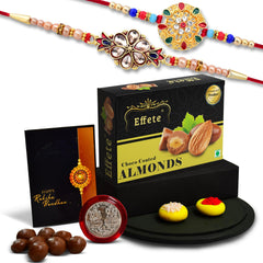 (K2_429+430_CA32) Rakhi with Chocolate Almonds 32gm| Rakhi for brother with gift | handmade rakhi |rakhi combo for brother | stylish rakhi for brother | Set of 2 Rakhi |