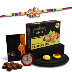 (K1_556_CA32) Rakhi Combo with Chocolate Almonds 32gm| Rakhi for brother with gift | chocolate gift pack |rakhi with Chocolate Gift Hemper | Fancy Rakhi for men | Set of 1 |