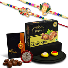 (K2_555+556_CA32) Rakhi Combo with Chocolate Almonds 32gm, stylish rakhi for brother, Rakhi & Chocolate for brother, rakhi brother, rakhi with gift, handmade rakhi, Set of 2 Rakhi