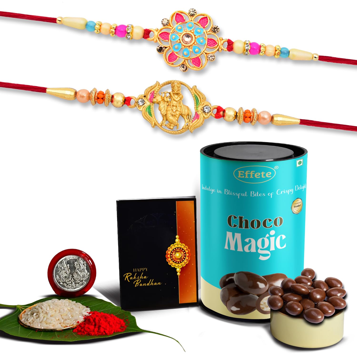 (K2_548+549_CM) Rakhi Combo with Chocolate Magic, Rakhi & Chocolate for brother, Rakhi with chocolate, rakhi with gift, Rakhi Combo, Set of 2 Rakhi,  Chocolate