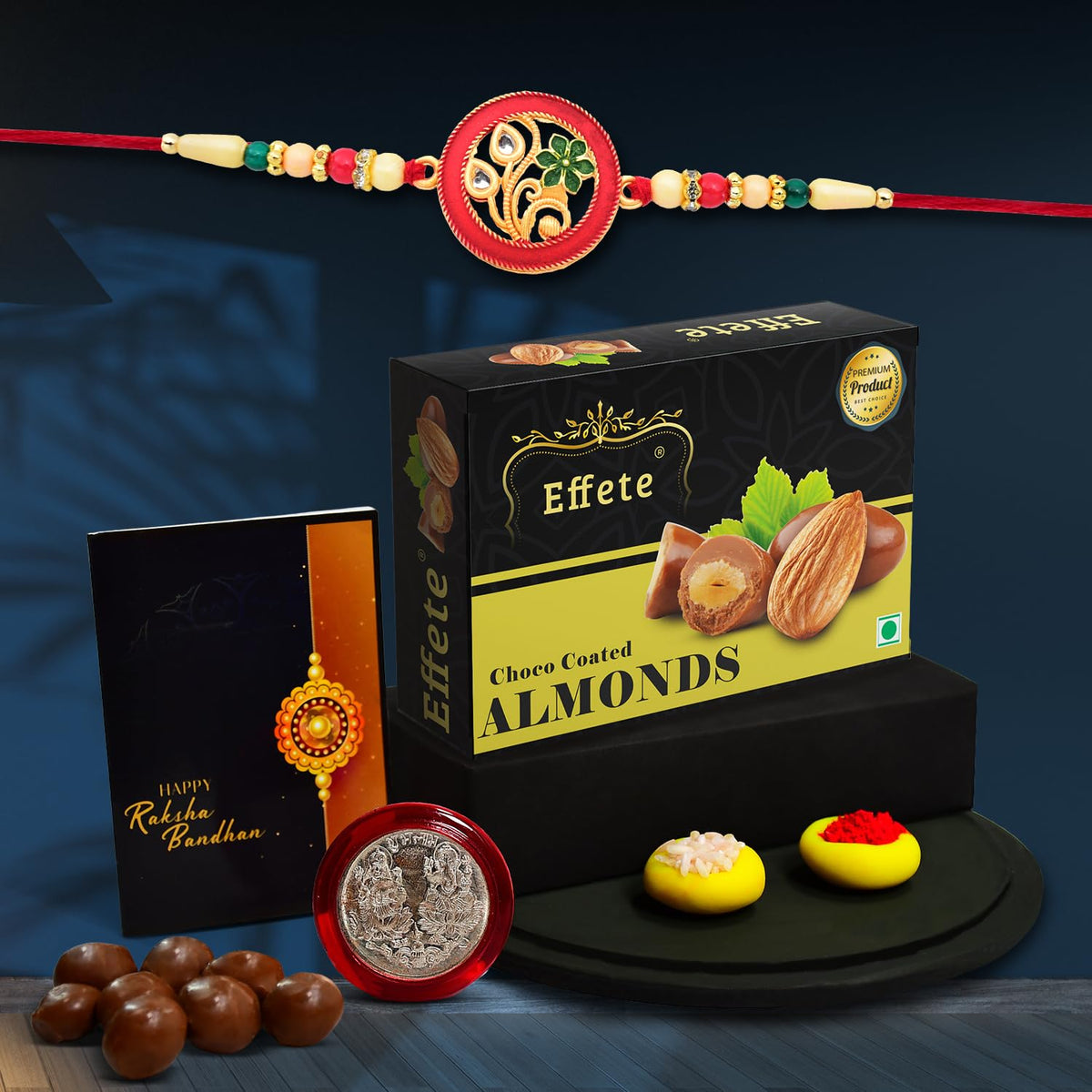 (K1_518_CA32) Rakhi Combo with Chocolate Almonds 32gm| Rakhi for brother with gift | chocolate gift pack |rakhi with Chocolate Gift Hemper | Fancy Rakhi for men | Set of 1 |