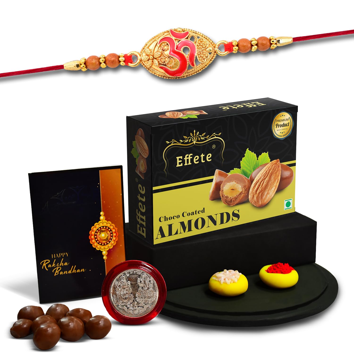 (K1_403_CA32) Rakhi Combo & Chocolate Almonds 32gm| Rakhi & Chocolate for brother | Fancy Rakhis for men stylish | rakhi with gift | Rakhi Combo | Set of 1 | Chocolate
