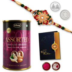 (K1_426_AS) Rakhi Combo with Assorted Chocolate Dryfruits 96gm, stylish rakhi for brother, Rakhi & Chocolate for brother, rakhi brother, rakhi with gift, handmade rakhi, Set of 1 Rakhi