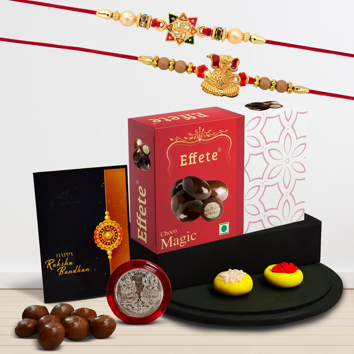 (K2_3+10_EM32) Rakhi Combo with Chocolate Magic 32gm | stylish rakhi for brother | Rakhi & Chocolate for brother | rakhi brother | rakhi with gift | handmade rakhi | Set of 2