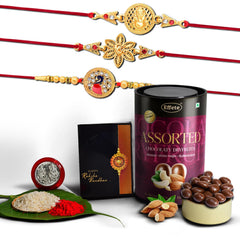 (K3_431+432+433_AS) Rakhi Combo with Assorted Chocolate Dryfruits 96gm, stylish rakhi for brother, Rakhi & Chocolate for brother, rakhi brother, rakhi with gift, handmade rakhi, Set of 3 Rakhi