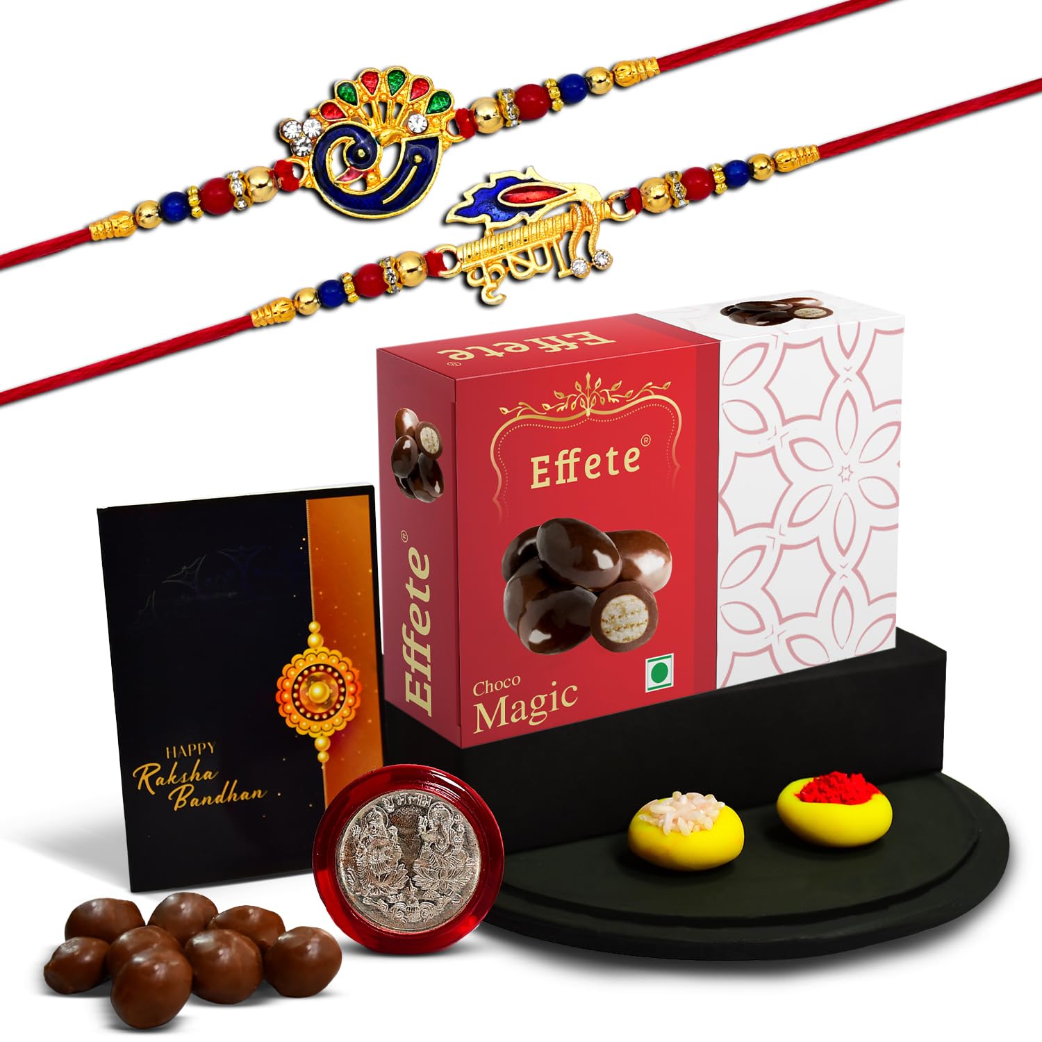 (K2_320+321_EM32) Rakhi Combo with Chocolate Magic 32gm, Rakhi & Chocolate for brother, Rakhi with chocolate, rakhi with gift, Rakhi Combo, Set of 2 Rakhi, Chocolate