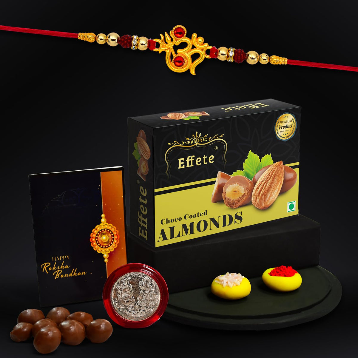 (K1_317_CA32) Rakhi Combo with Chocolate Almonds 32gm, stylish rakhi for brother, Rakhi & Chocolate for brother, rakhi brother, rakhi with gift, handmade rakhi, Set of 1 Rakhi