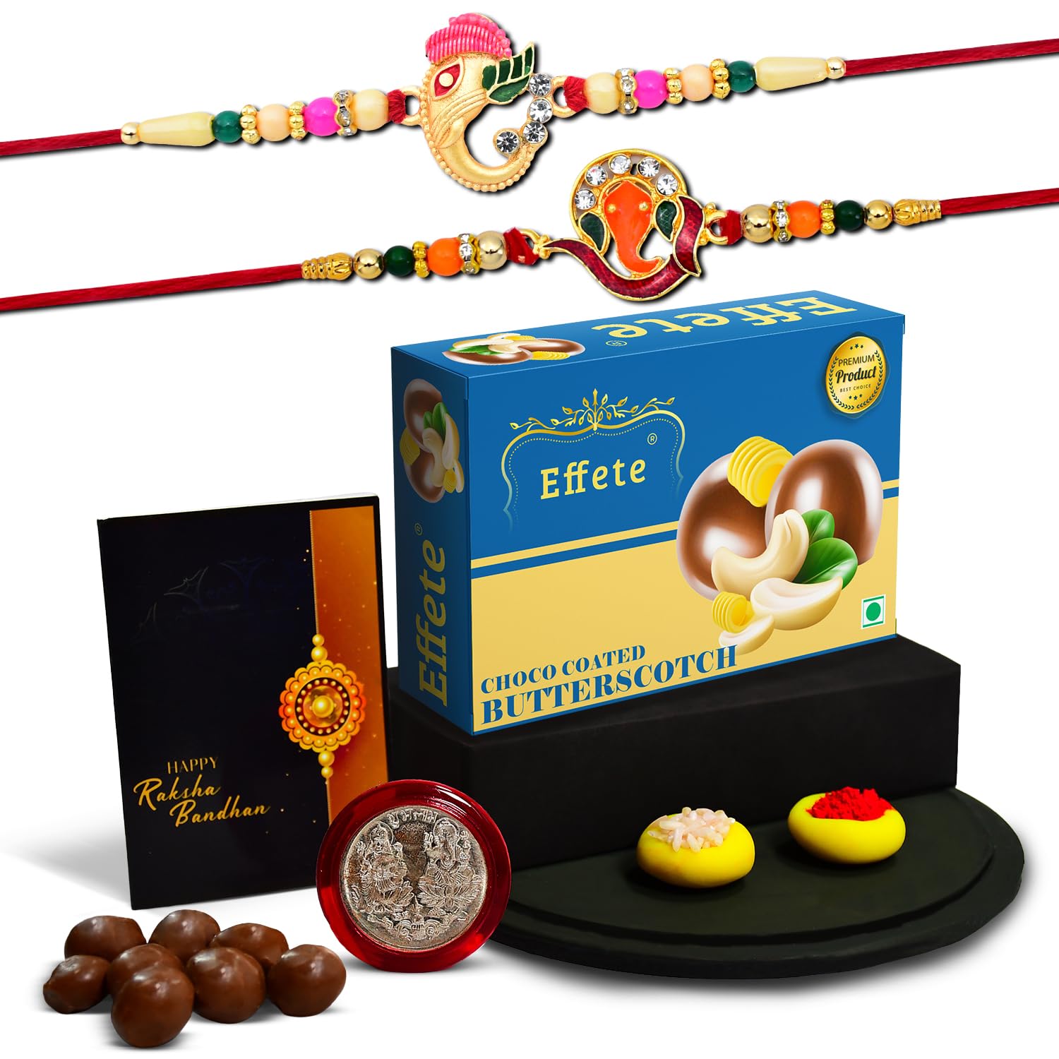 (K2_251+258_BS32) Rakhi Combo with Chocolate Butter Scotch 32gm, Rakhi & Chocolate for brother, Fancy Rakhis for men stylish, rakhi with gift, Rakhi Combo, Set of 2, Chocolate