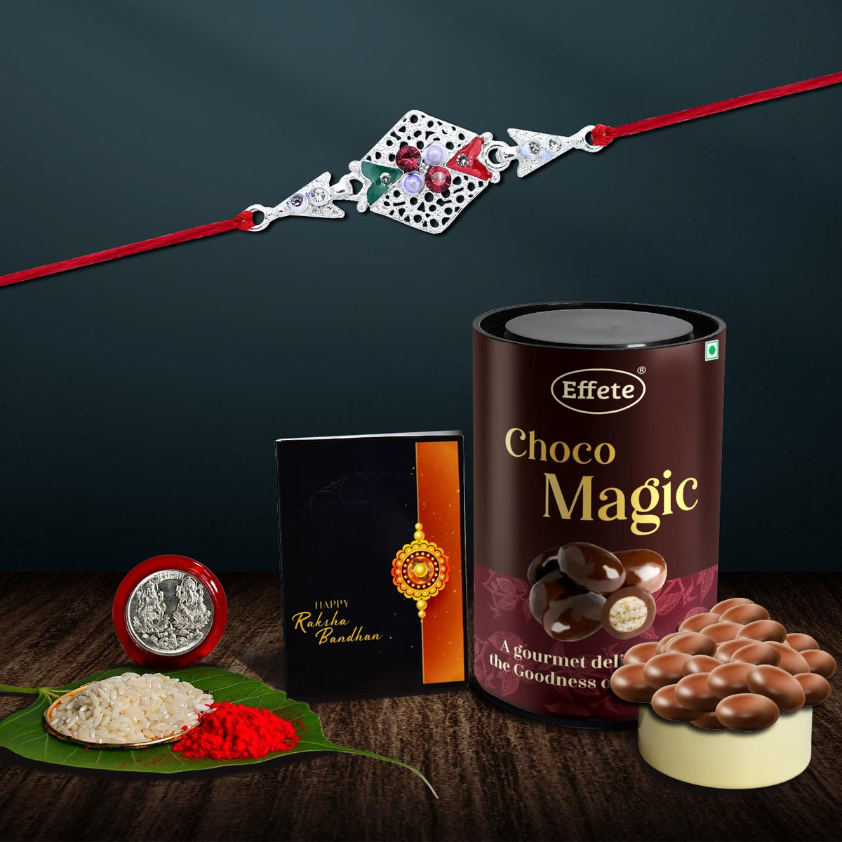 (K1_A42_EM) Rakhi Combo with Chocolate Magic | Rakhi for brother with gift | chocolate gift pack |rakhi with Chocolate Gift Hemper | Fancy Rakhi for men | Set of 1 |
