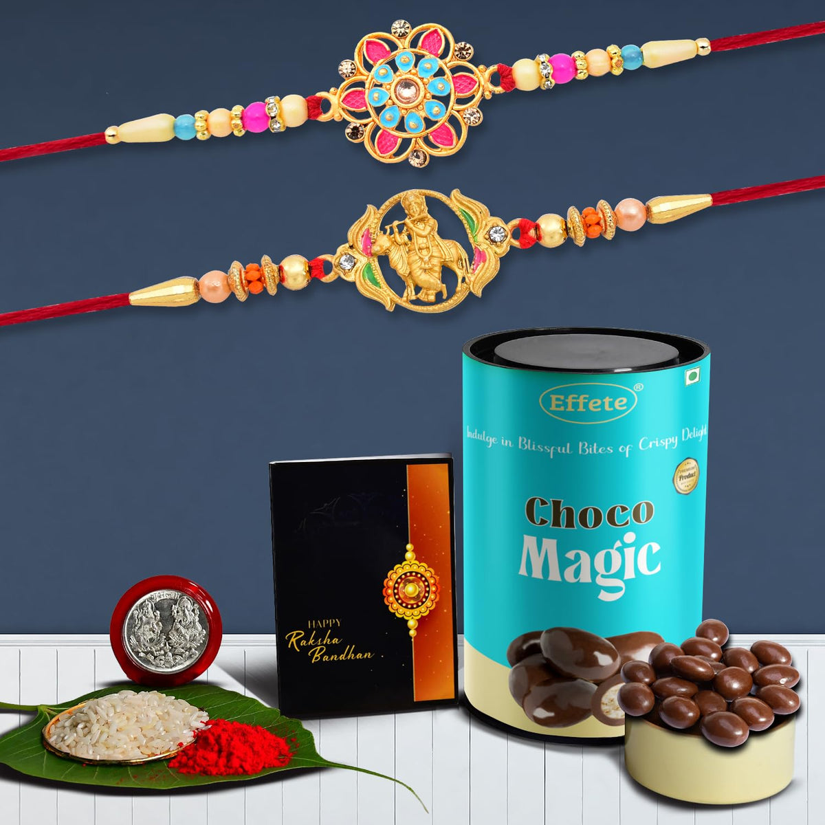 (K2_548+549_CM) Rakhi Combo with Chocolate Magic, Rakhi & Chocolate for brother, Rakhi with chocolate, rakhi with gift, Rakhi Combo, Set of 2 Rakhi,  Chocolate