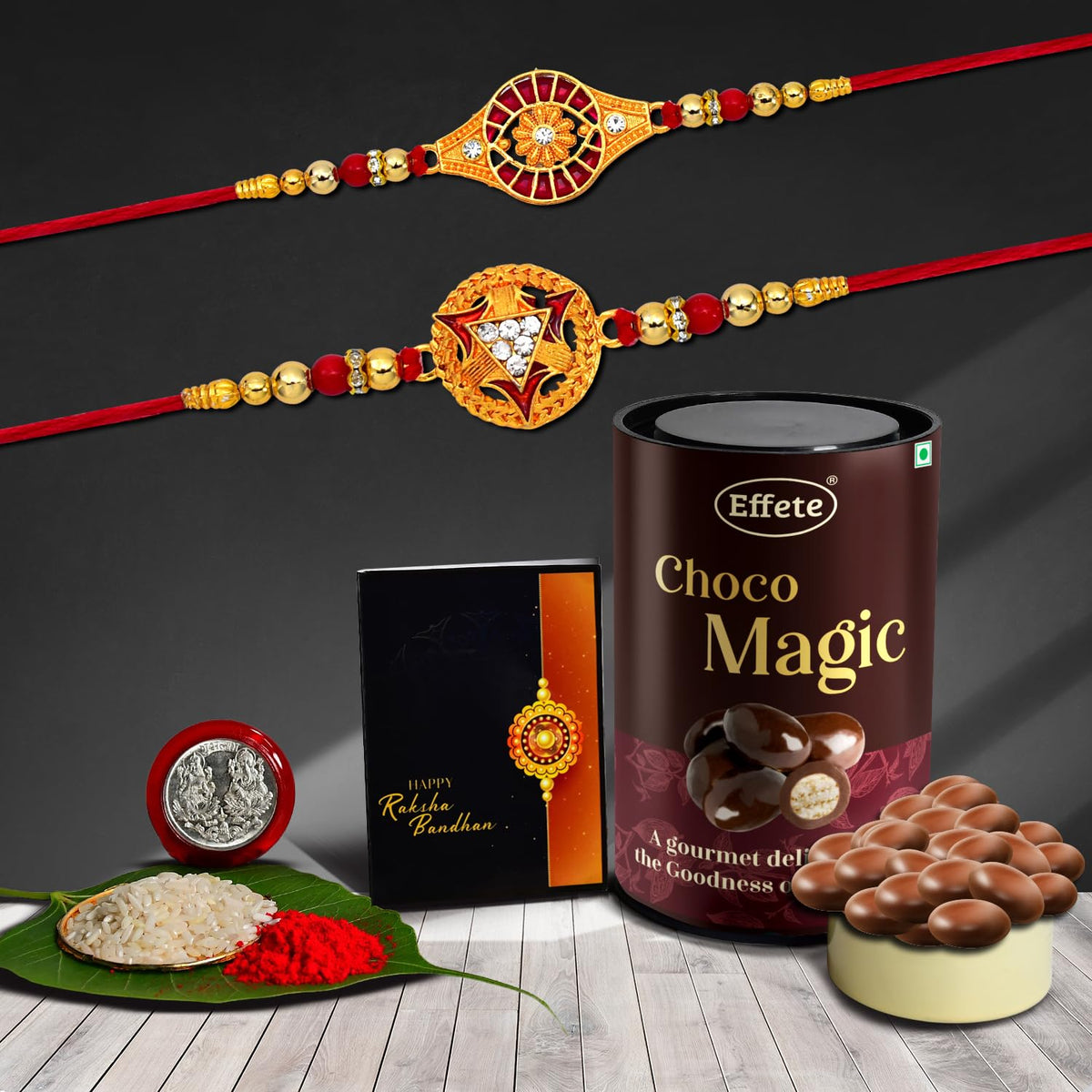 (K2_324+325_EM) Rakhi Combo with Chocolate Magic | Rakhi for brother with gift | Fancy Rakhis for men stylish |rakhi combo for brother | Set of 2 Rakhi | Chocolate |
