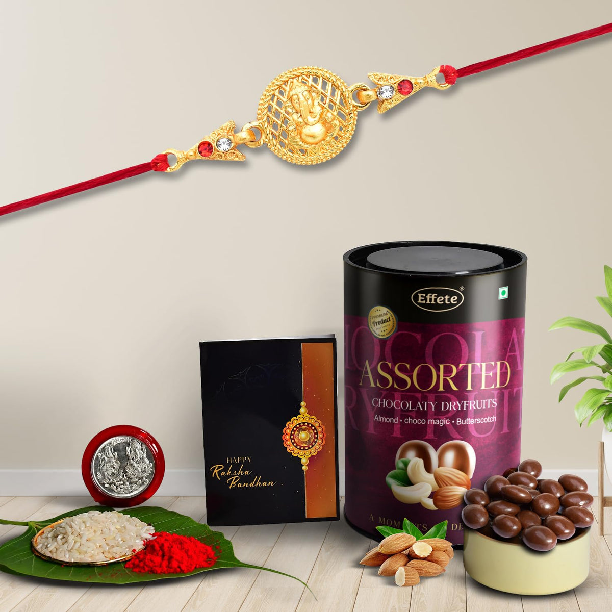 (K1_432_AS) Rakhi Combo with Assorted Chocolate Dryfruits 96gm| Rakhi for brother with gift | Fancy Rakhis for men stylish |rakhi combo for brother | Set of 1 Rakhi | Chocolate |