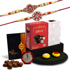 (K2_418+419_EM32) Rakhi with Chocolate Magic 32gm| Rakhi for brother with gift | handmade rakhi |rakhi combo for brother | stylish rakhi for brother | Set of 2 Rakhi |