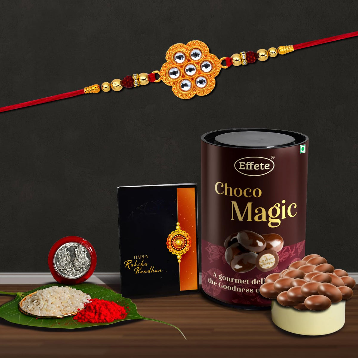 (K1_531_EM) Rakhi Combo with Chocolate Magic, Rakhi & Chocolate for brother, Fancy Rakhis for men stylish, rakhi with gift, Rakhi Combo, Set of 1, Chocolate