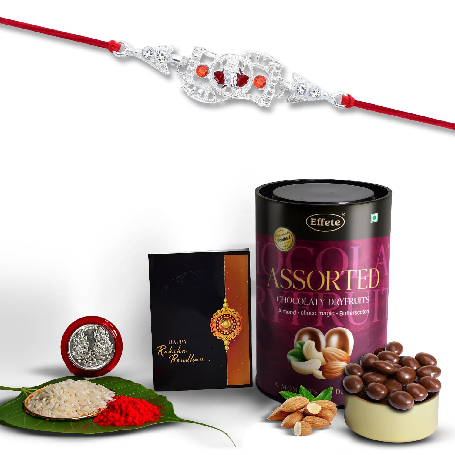 (K1_A43_AS) Rakhi Combo with Assorted Chocolate Dryfruits 96gm, Rakhi & Chocolate for brother, Fancy Rakhis for men stylish, rakhi with gift, Rakhi Combo, Set of 1, Chocolate