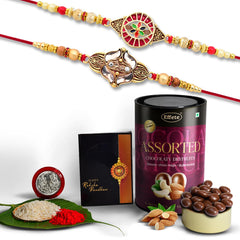 (K2_427+428_AS) Rakhi with Assorted Chocolate Dryfruits 96gm| Rakhi for brother with gift | handmade rakhi |rakhi combo for brother | stylish rakhi for brother | Set of 2 Rakhi |