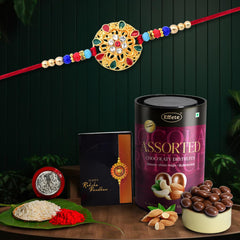(K1_430_AS) Rakhi Combo with Assorted Chocolate Dryfruits 96gm | stylish rakhi for brother | Rakhi & Chocolate for brother | rakhi brother | rakhi with gift | handmade rakhi | Set of 1