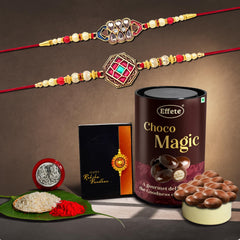 (K2_420+421_EM) Rakhi Combo with Chocolate Magic, Rakhi for brother with gift, chocolate gift pack, rakhi with Chocolate Gift Hemper, Fancy Rakhis for men, Set of 2 Rakhi