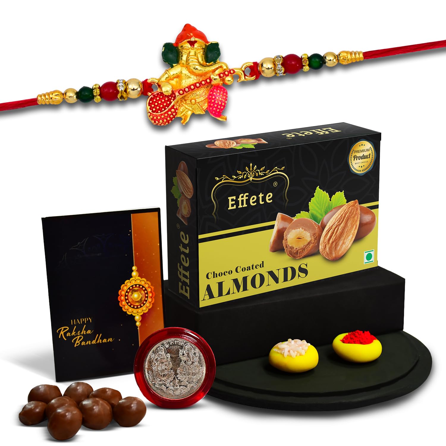 (K1_511_CA32) Rakhi Combo with Chocolate Almonds 32gm, Rakhi & Chocolate for brother, Fancy Rakhis for men stylish, rakhi with gift, Rakhi Combo, Set of 1, Chocolate