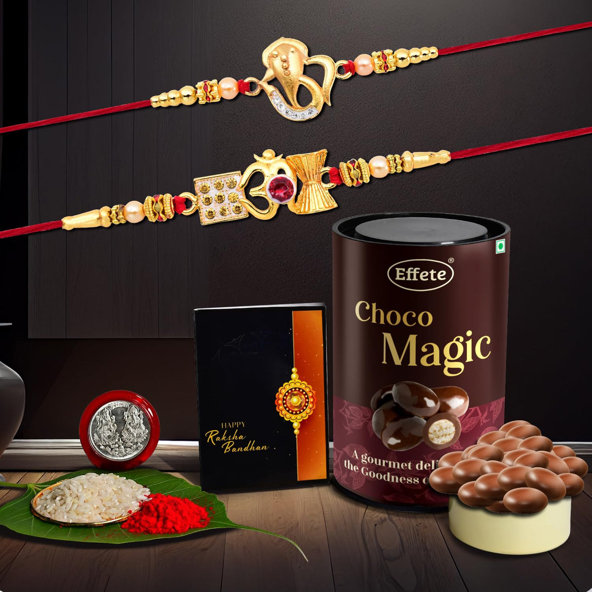 (K2_412+413_EM) Rakhi Combo with Chocolate Magic | Rakhi for brother with gift | chocolate gift pack |rakhi with Chocolate Gift Hemper | Fancy Rakhi for men | Set of 2 |