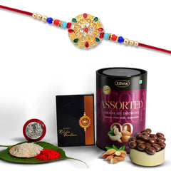 (K1_430_AS) Rakhi Combo with Assorted Chocolate Dryfruits 96gm | stylish rakhi for brother | Rakhi & Chocolate for brother | rakhi brother | rakhi with gift | handmade rakhi | Set of 1