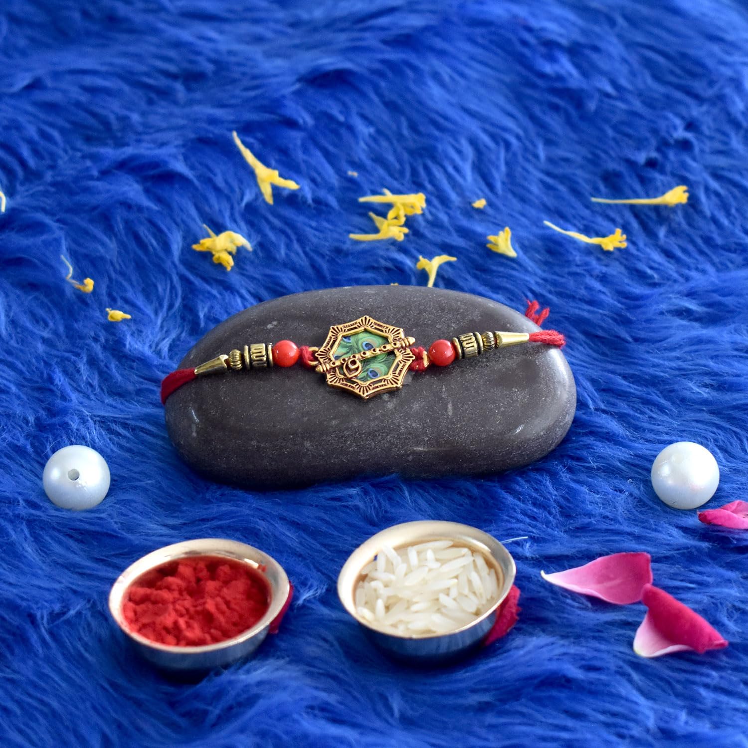 (K2_3+4_Sp) Multicolor Rakhi Combo Chocolate Magic 32Gm, Silver Color Pooja Coin, Roli Chawal & Greeting Card, Rakhi & Chocolate Brother, Rakhi Gift, Handmade Rakhi, Set Of 2