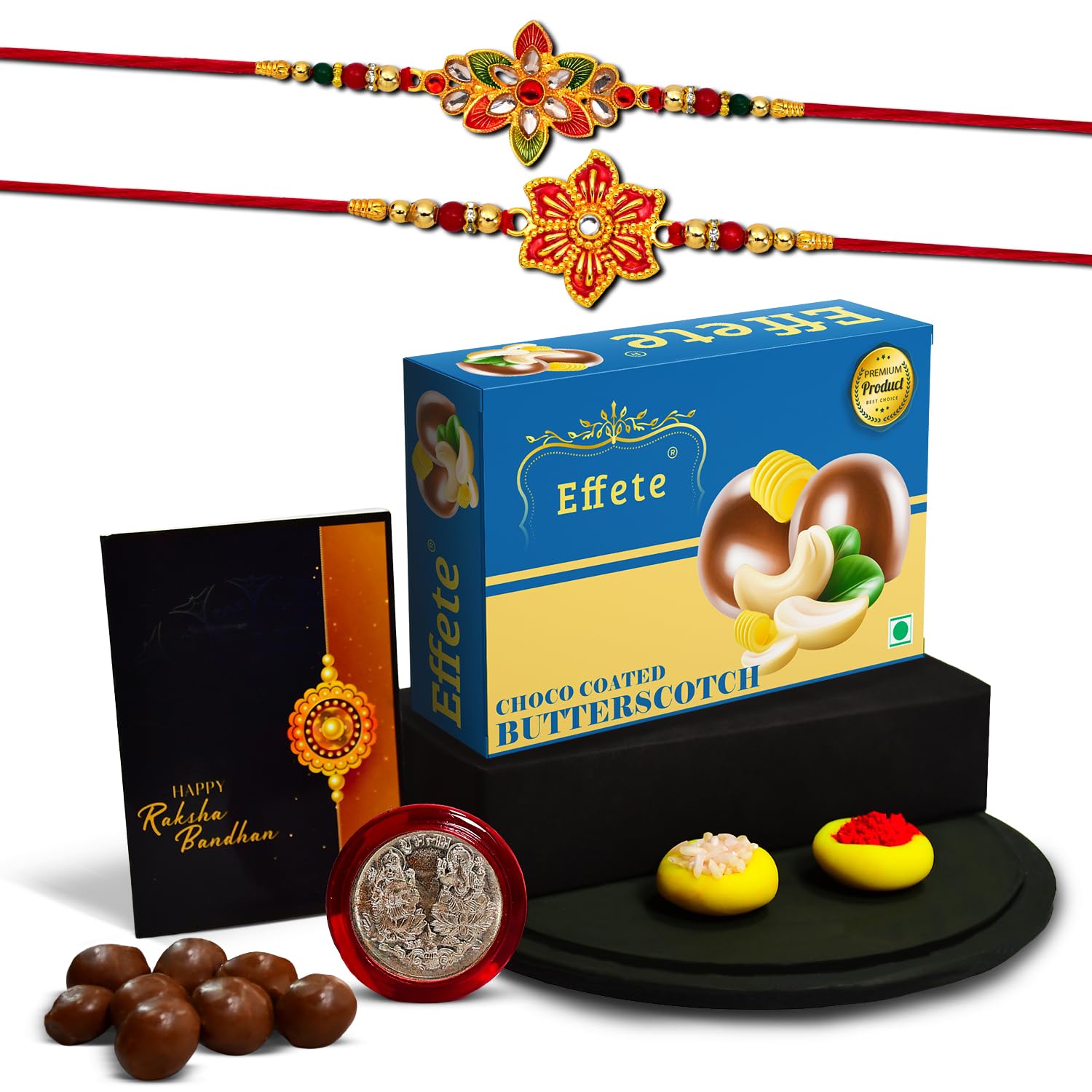 (K2_522+526_BS32) Rakhi Combo & Chocolate Butter Scotch 32gm| Rakhi & Chocolate for brother | Fancy Rakhis for men stylish | rakhi with gift | Rakhi Combo | Set of 2 |  Chocolate