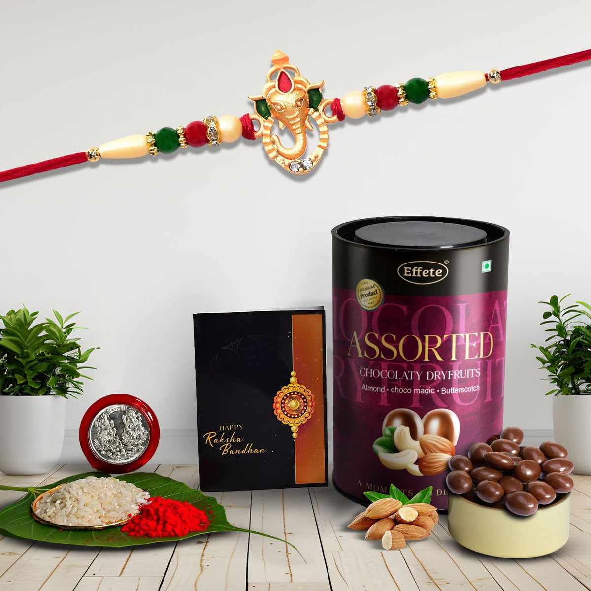 (K1_251_AS) Rakhi Combo with Assorted Chocolate Dryfruits 96gm, Rakhi & Chocolate for brother, Fancy Rakhis for men stylish, rakhi with gift, Rakhi Combo, Set of 1, Chocolate