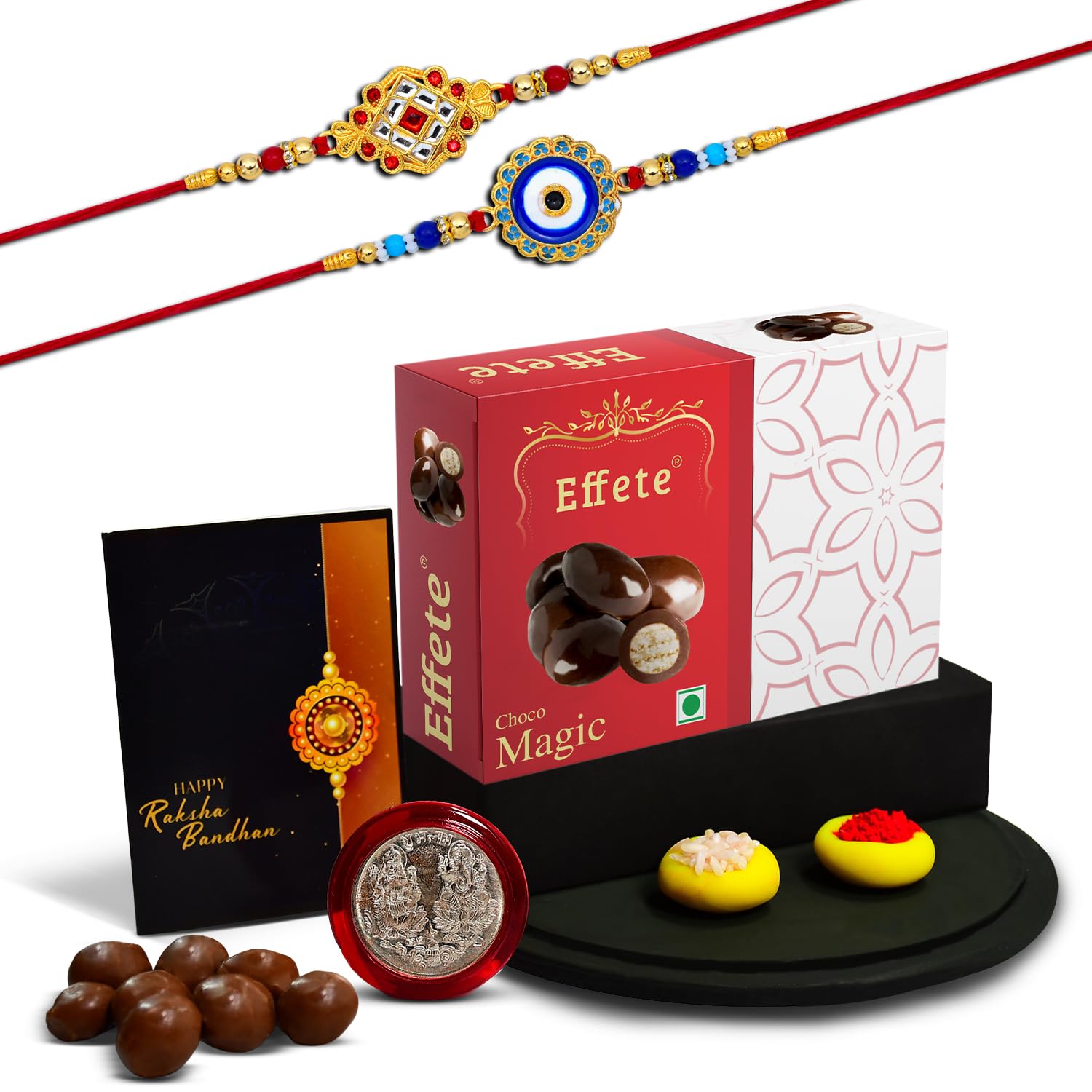 (K2_515+516_EM32) Rakhi Combo & Chocolate Magic 32gm| Rakhi & Chocolate for brother | Fancy Rakhis for men stylish | rakhi with gift | Rakhi Combo | Set of 2 |  Chocolate