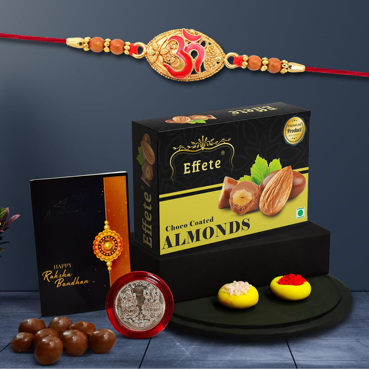 (K1_403_CA32) Rakhi Combo & Chocolate Almonds 32gm| Rakhi & Chocolate for brother | Fancy Rakhis for men stylish | rakhi with gift | Rakhi Combo | Set of 1 | Chocolate