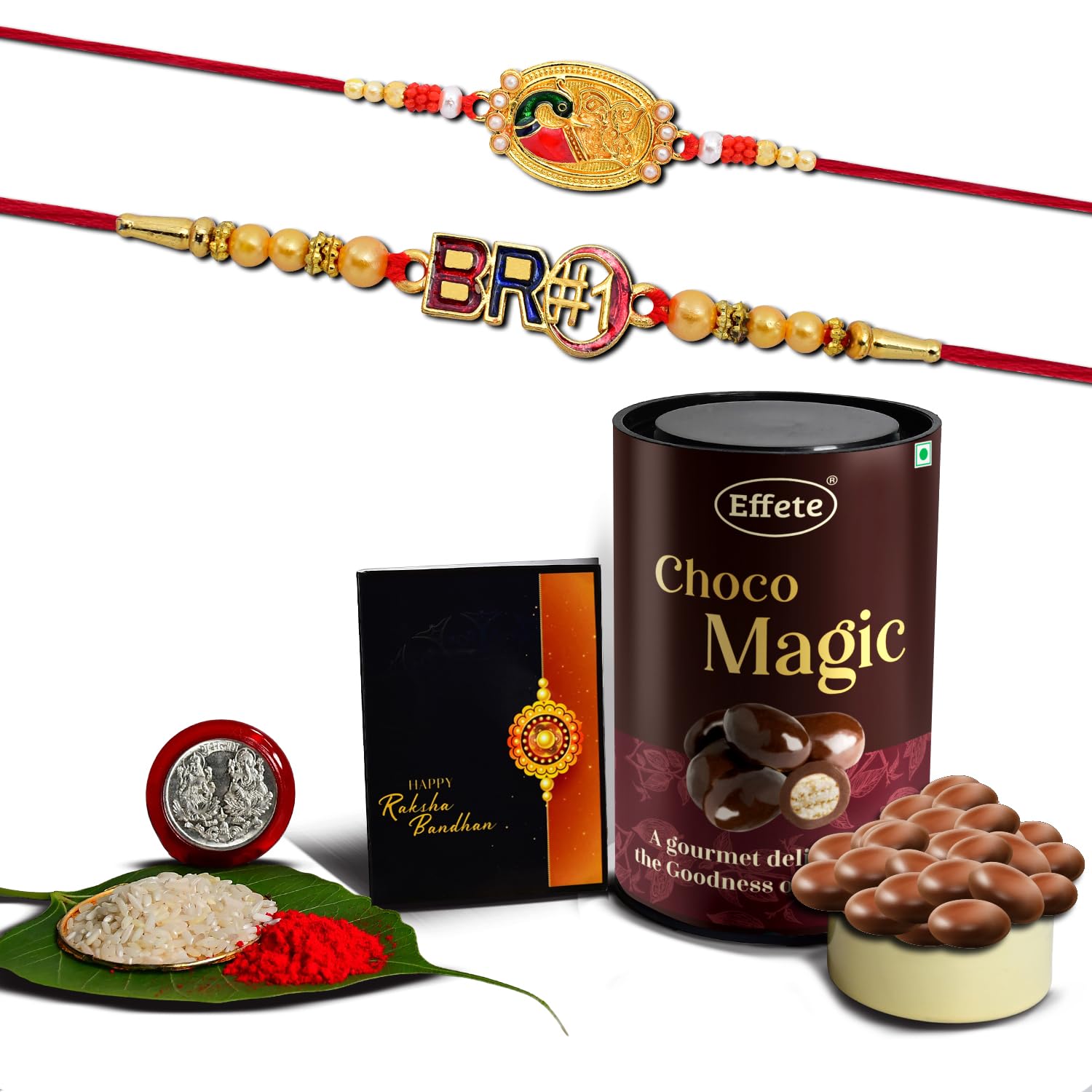 (K2_361+362_EM) Rakhi Combo with Chocolate Magic, Rakhi & Chocolate for brother, Rakhi with chocolate, rakhi with gift, Rakhi Combo, Set of 2 Rakhi, Chocolate