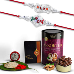 (K2_A42+A43_AS) Rakhi Combo with Assorted Chocolate Dryfruits 96gm| Rakhi for brother with gift | Fancy Rakhis for men stylish |rakhi combo for brother | Set of 2 Rakhi |  Chocolate |