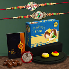 (K2_416+417_BS32) Rakhi Combo with Chocolate Butter Scotch 32gm, stylish rakhi for brother, Rakhi & Chocolate for brother, rakhi brother, rakhi with gift, handmade rakhi, Set of 2 Rakhi