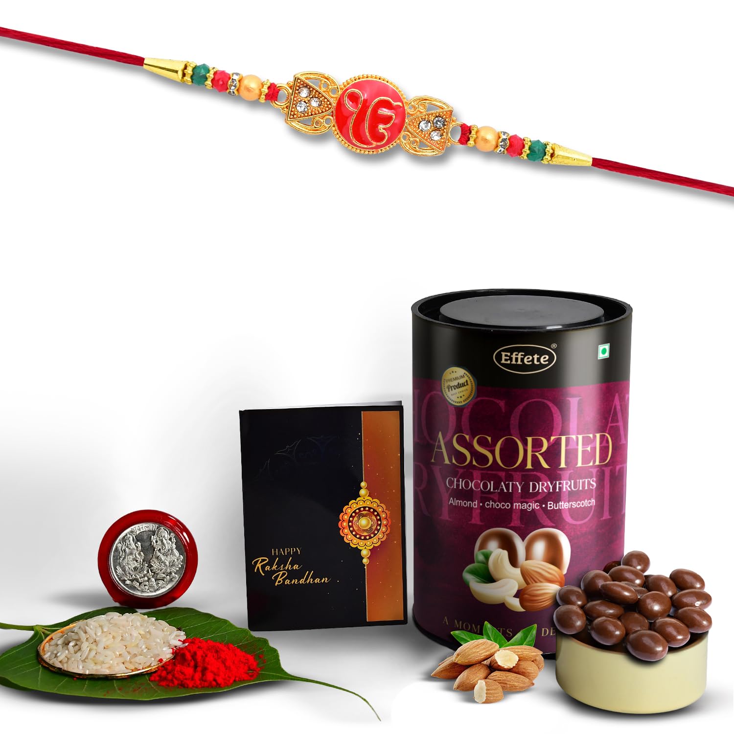 (K1_360_AS) Rakhi Combo with Assorted Chocolate Dryfruits 96gm| Rakhi for brother with gift | Fancy Rakhis for men stylish |rakhi combo for brother | Set of 1 Rakhi | Chocolate |