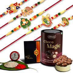(K5_Nc92_Em) Rakhi With  Chocolate Magic, Pooja Coin & Greeting Card, Rakhi Gift Hamper, Rakhi & Chocolate For Brother, Fancy Rakhis For Men Stylish, Rakhi With Gift, Set Of 5