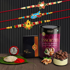 (K3_266+267+271_AS) Rakhi Combo & Assorted Chocolate Dryfruits 96gm| Rakhi & Chocolate for brother | Fancy Rakhis for men stylish | rakhi with gift | Rakhi Combo | Set of 3 |  Chocolate