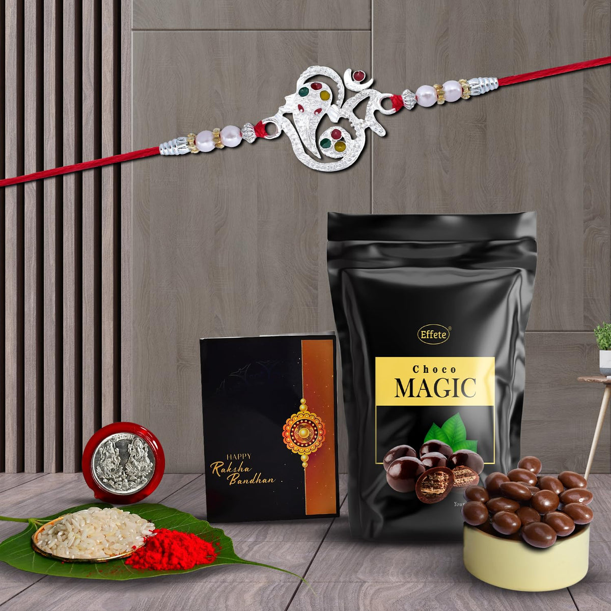 (K1_A8_SM) Rakhi Combo with Choco Magic (Pouch), Rakhi & Chocolate for brother, Fancy Rakhis for men stylish, rakhi with gift, Rakhi Combo, Set of 1, Chocolate
