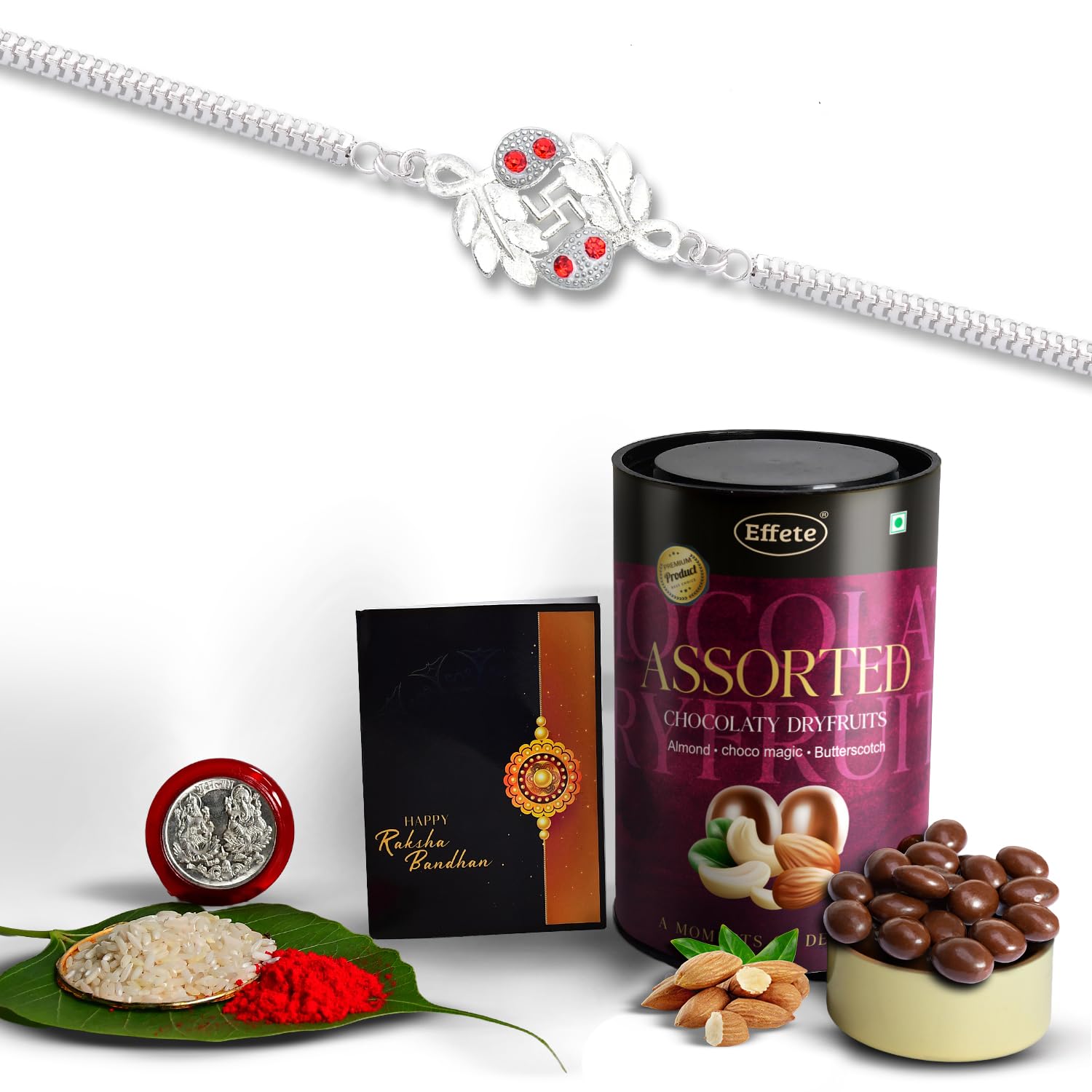 (K1_A45_AS) Rakhi Combo & Assorted Chocolate Dryfruits 96gm| Rakhi & Chocolate for brother | Fancy Rakhis for men stylish | rakhi with gift | Rakhi Combo | Set of 1 | Chocolate