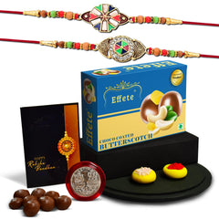 (K2_416+417_BS32) Rakhi Combo with Chocolate Butter Scotch 32gm, stylish rakhi for brother, Rakhi & Chocolate for brother, rakhi brother, rakhi with gift, handmade rakhi, Set of 2 Rakhi