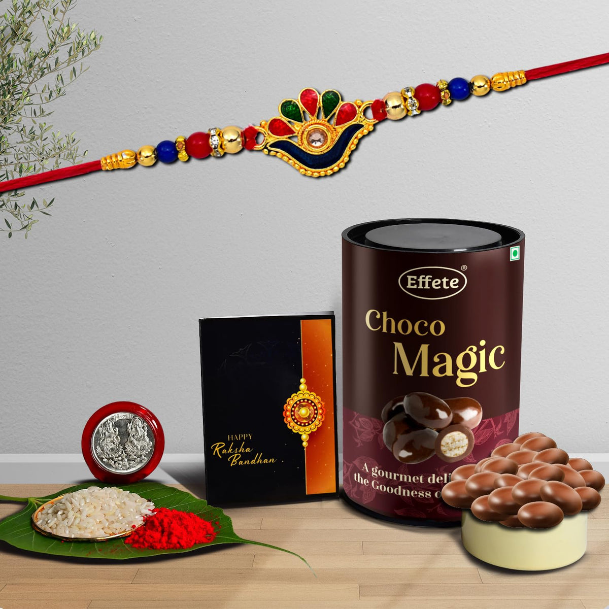 (K1_313_EM) Rakhi Combo with Chocolate Magic | Rakhi for brother with gift | chocolate gift pack |rakhi with Chocolate Gift Hemper | Fancy Rakhi for men | Set of 1 |
