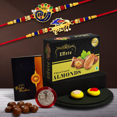 (K2_320+321_CA32) Rakhi with Chocolate Almonds 32gm| Rakhi for brother with gift | handmade rakhi |rakhi combo for brother | stylish rakhi for brother | Set of 2 Rakhi |