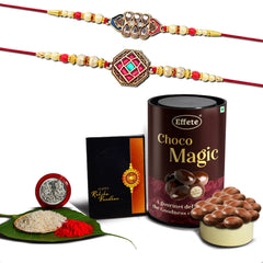 (K2_420+421_EM) Rakhi Combo with Chocolate Magic, Rakhi for brother with gift, chocolate gift pack, rakhi with Chocolate Gift Hemper, Fancy Rakhis for men, Set of 2 Rakhi