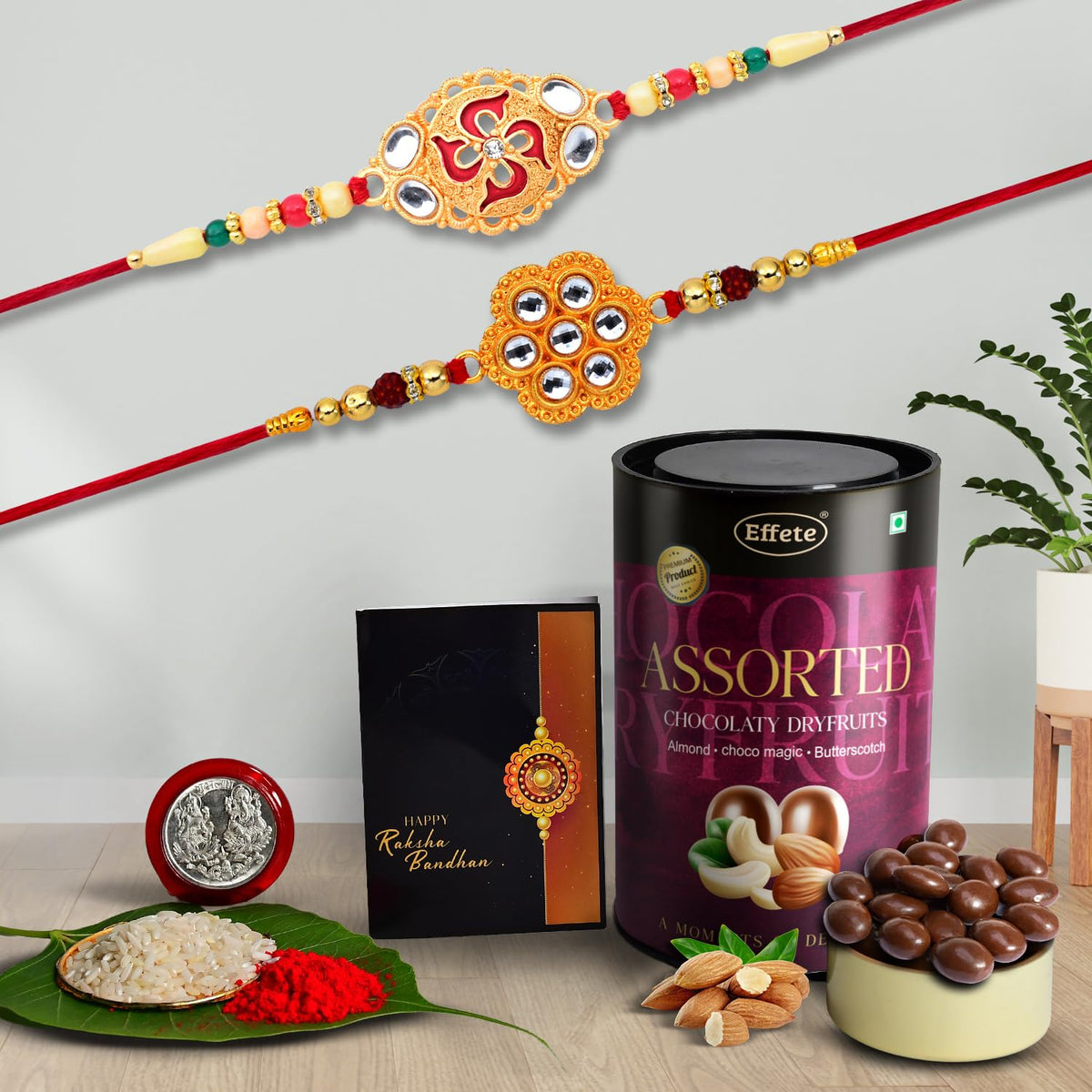 (K2_528+531_AS) Rakhi Combo & Assorted Chocolate Dryfruits 96gm| Rakhi & Chocolate for brother | Fancy Rakhis for men stylish | rakhi with gift | Rakhi Combo | Set of 2 |  Chocolate