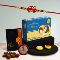 (K1_316_BS32) Rakhi Combo with Chocolate Butter Scotch 32gm, Rakhi for brother with gift, chocolate gift pack, rakhi with Chocolate Gift Hemper, Fancy Rakhis for men, Set of 1 Rakhi