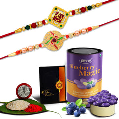 (K2_326+401_AS) Rakhi Combo with Assorted Chocolate Dryfruits 96gm | stylish rakhi for brother | Rakhi & Chocolate for brother | rakhi brother | rakhi with gift | handmade rakhi | Set of 2