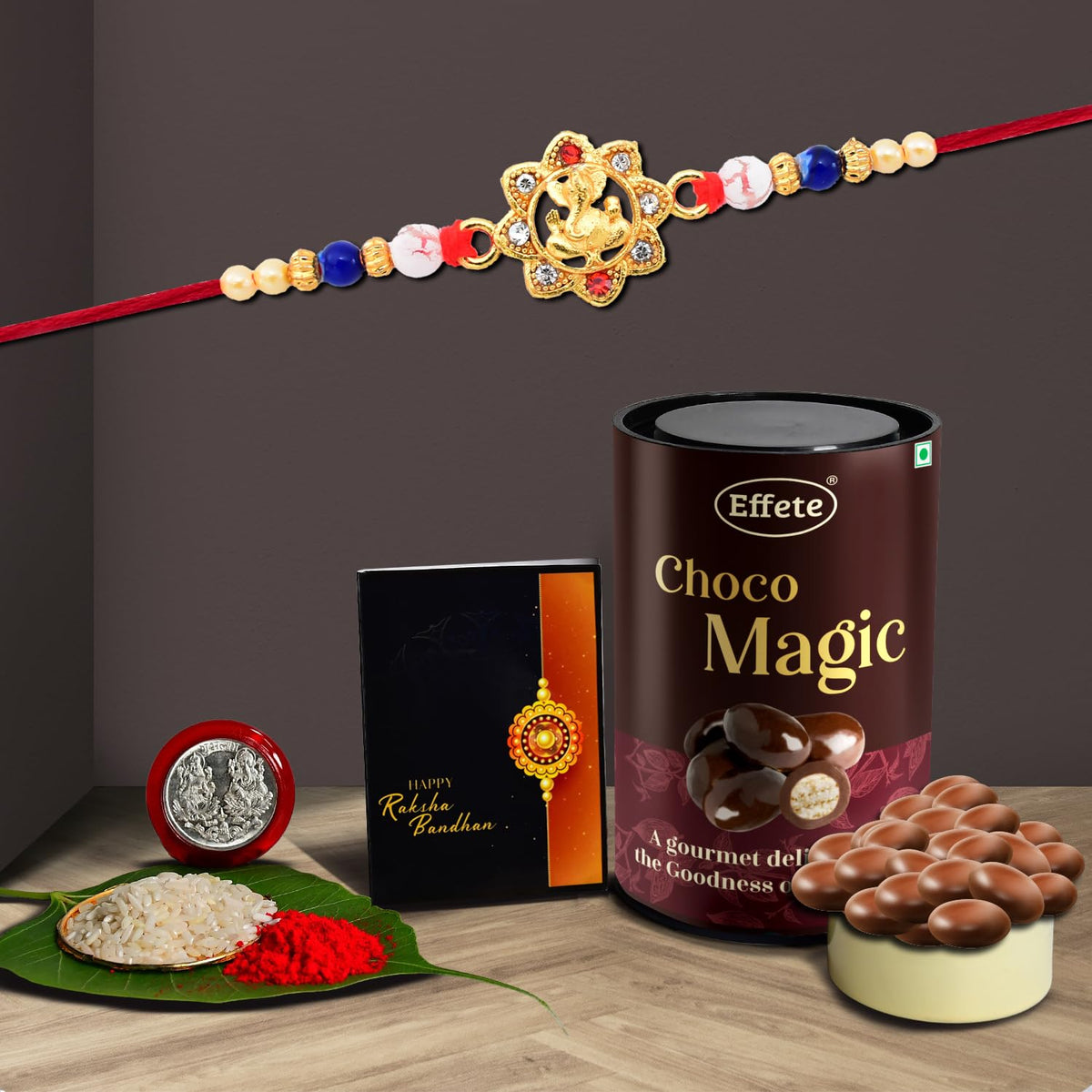 (K1_14_EM) Rakhi Combo with Chocolate Magic | Rakhi for brother with gift | chocolate gift pack |rakhi with Chocolate Gift Hemper | Fancy Rakhi for men | Set of 1 |