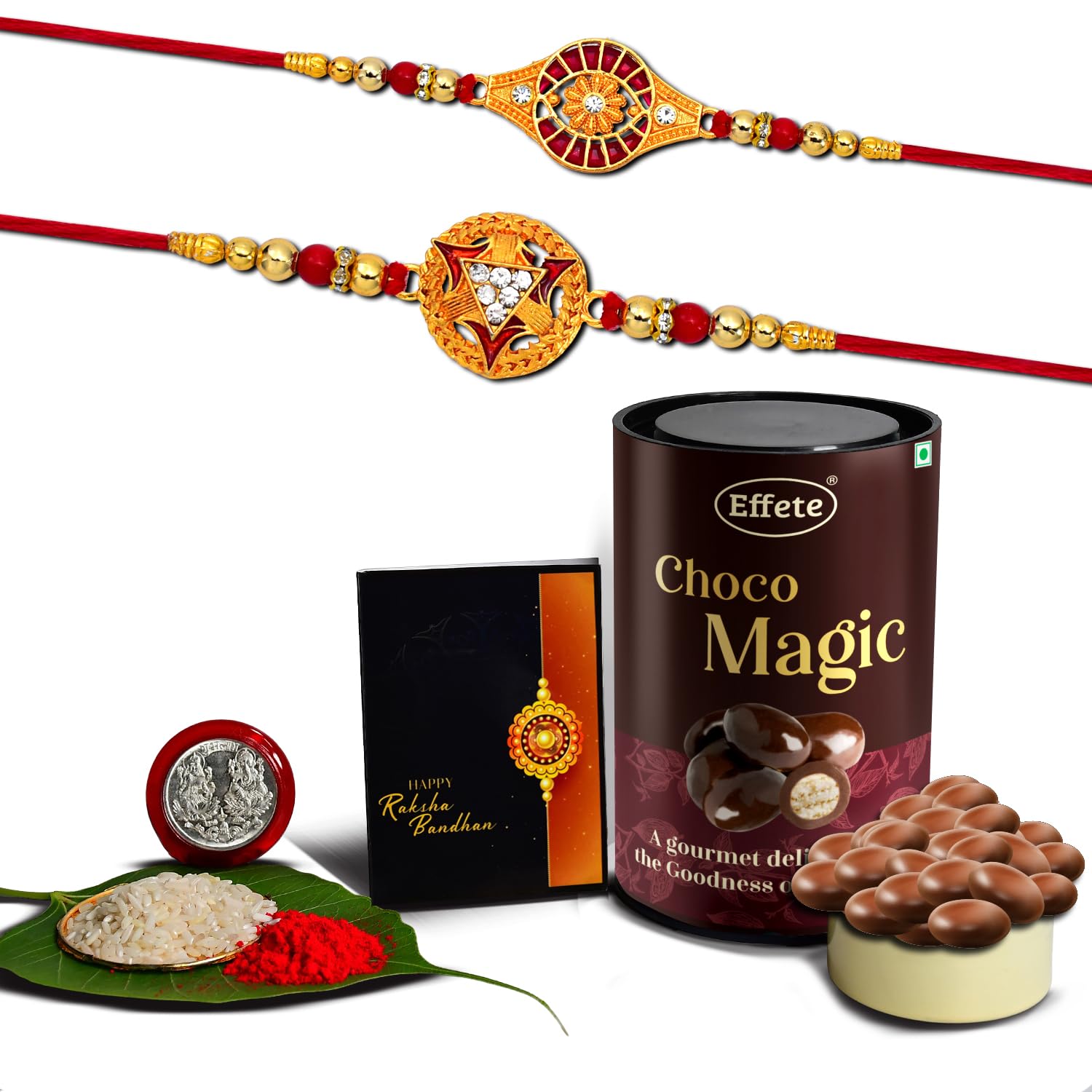 (K2_324+325_EM) Rakhi Combo with Chocolate Magic | Rakhi for brother with gift | Fancy Rakhis for men stylish |rakhi combo for brother | Set of 2 Rakhi | Chocolate |